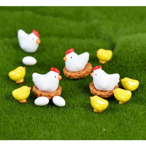 10Pcs Hen Chicken Chick Egg Nest Small Pasture Statue Figurine Micro Crafts Ornament Miniatures DIY Home Garden Decor