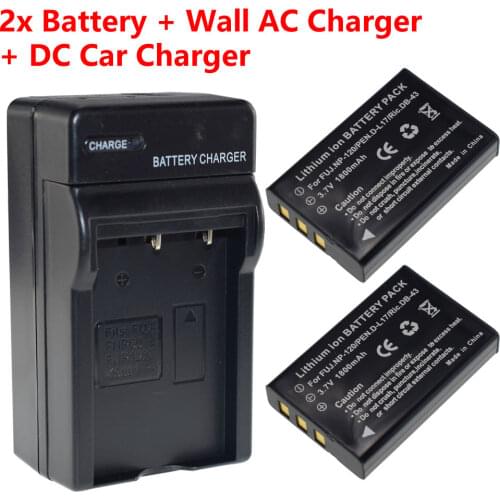 2x NP-120 NP120 FNP120 DL17 D-Li7 DB-43 BP-1500s Battery + AC Wall Charger + Car Plug for Fuji Fujifilm F10 F11 M603 Zoom Pentax