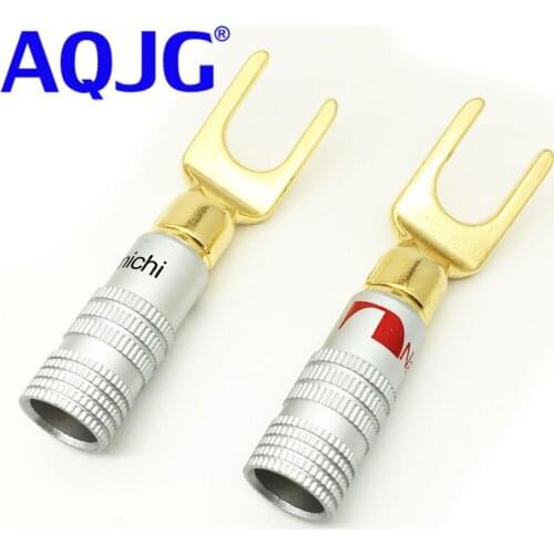 2PCS Gold Plated Nakamichi Brass Y Y U- type Screw Spade Terminal Banana Plug Speaker Cable Wire Connectors