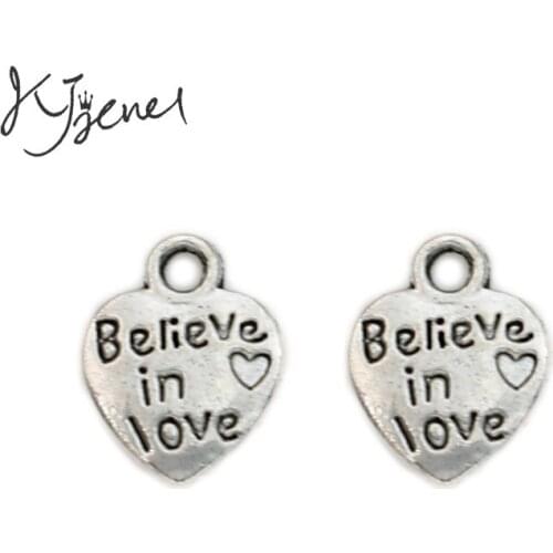20pcs Antique Silver Plated Believe in Love Heart Charms Pendants for Jewelry Making Diy Jewelry Findings 12x10mm