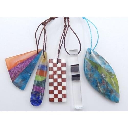 5PCS Semiprecious stone,Natural White Quartz Blue Apatite Crystal African Sodalite Beads Sets For Jewelry 43x19x5mm,37x8x5mm