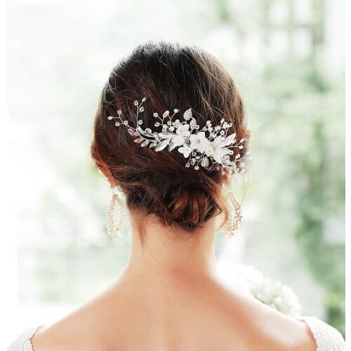 FORSEVEN Handmade Pearl Rhinestone Flowers Leaf Shape Hair Comb Women Headpeice Bride Wedding Headwear Headband Hair Jewelry JL