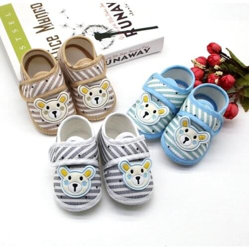 Baby Boy Girl First Walkers Cartoon Cotton Shoes Bear Pattern Stripes Sneakers Newborn Kid Soft Sole Toddler Footwear 0-18M 32