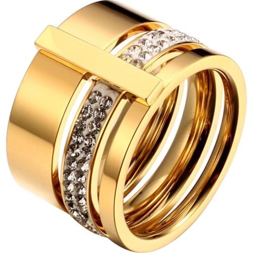 Stainless Steel Rose Gold Rings for Woman Men Stones and Crystals for Female Ring Luxury Engagement Wedding Jewelry Gift