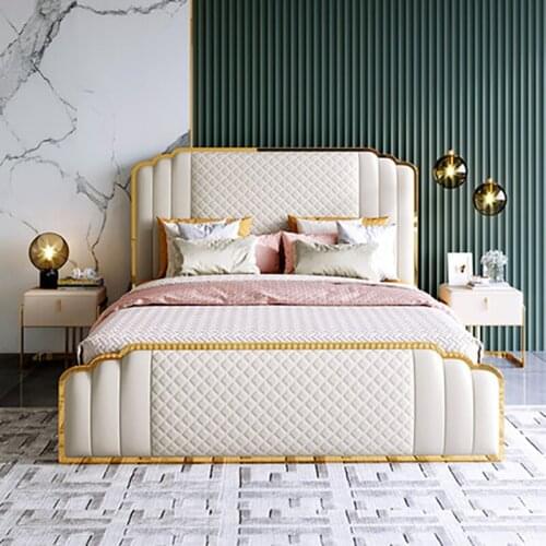 Nordic leather bed modern minimalist double bed master bedroom wedding bed 1.8 meters light luxury leather bed small apartment