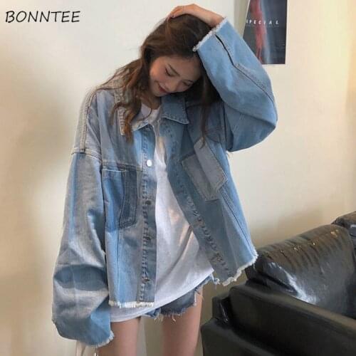 Jackets Women Denim Spring Chic BF Style All-match College Vintage Outwear Female Clothing Popular Pure Pockets Turn-down Collar