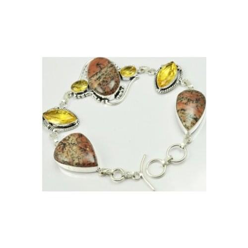 Honey Dendrite Opal & Citrines Bracelet Silver Overlay over Copper , 24 cm, B2188