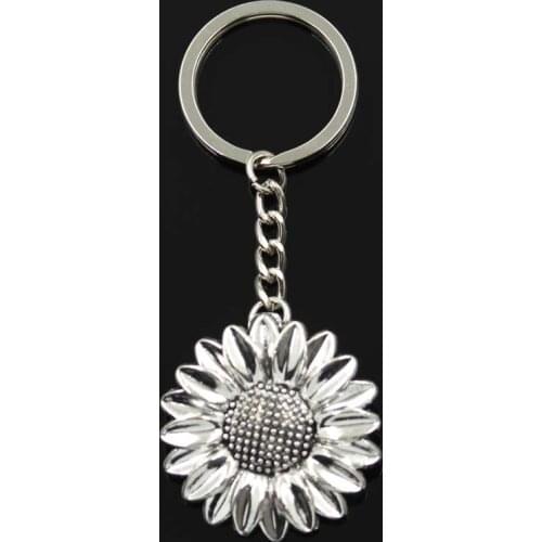 Fashion Keychain 37x37mm Sunflower Flower Silver Color Pendants DIY Men Jewelry Car Key Chain Ring Holder Souvenir For Gift