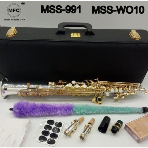 Music Fancier Club Soprano Saxophone MSS-991 MSS-WO10 Silvering Gold Key With Case Sax Soprano Mouthpiece Ligature Reeds Neck