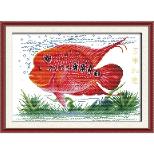 Flowerhorn cross stitch kit aida 14ct 11ct count printed canvas stitches embroidery DIY handmade needlework
