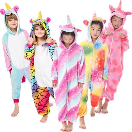 New Cat Pajamas For Girl Cartoon Animais animal Cosplay Flannel Pyjama Onesie Unicorn Kids Hoodie Pijama Kids Christmas Pajama