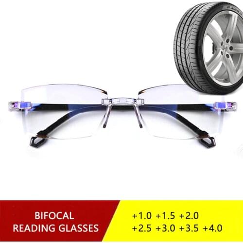 Rimless Bifocal Reading Glasses Men Women Anti Blue Light Presbyopic Glasses Diopter +150 250 TR90 Unbreakable