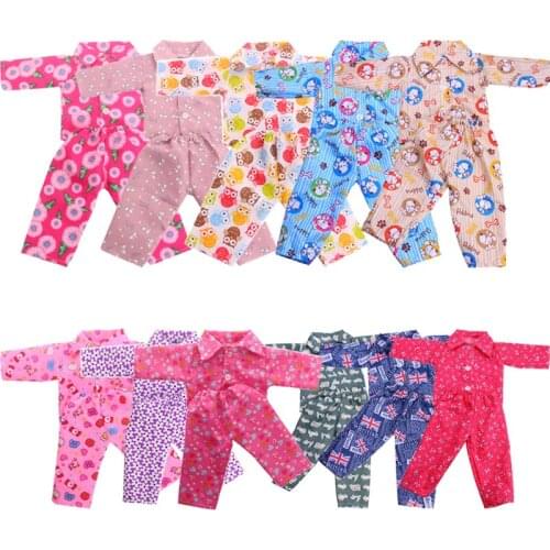 Doll Clothes Long Sleeves Printed Pajamas Suits Fit 18Inch American & 43Cm Baby New Born Doll For Our Generation Doll Daily Life