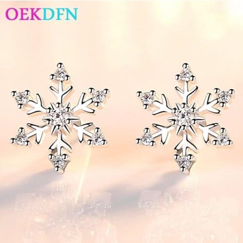 OEKDFN 100% 925 Sterling Silver Earrings Sparkling Zircon Gemstone Snowflake Ear Studs Earrings Ladies Fine Jewelry Wholesale