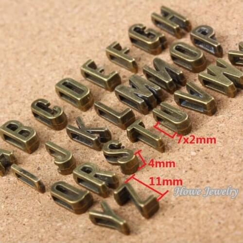 Wholesale 390 pcs Vintage Charms Mixing letters Antique bronze Fit Leather leather slide rope bracelet jewelry production 10090