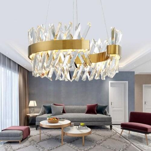 Modern Led Crystal Pendant Light New Living Room Design Semi Round Light Pendant Hanging Room Suspend Lamp Restaurant Lights