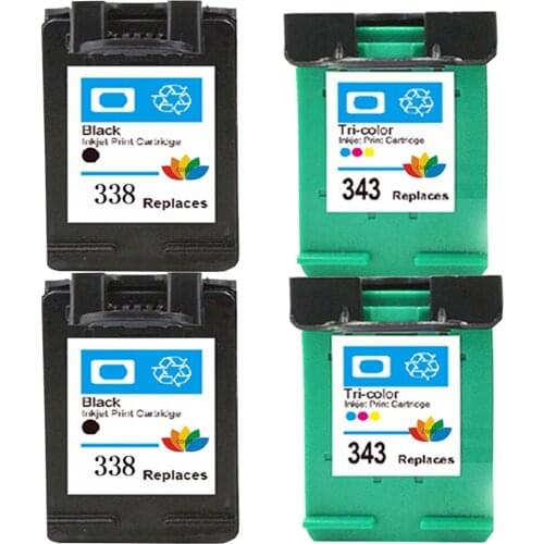 4x Refilled ink cartridges for Replacement hp338 hp343 for Deskjet 325 375 2355 2570 5740 5745 6520 6540 6620 6840 9800 printer