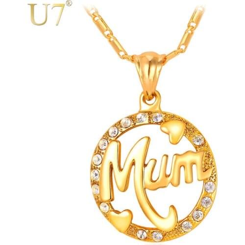 U7 Mothers Day Gifts For Mom Necklace & Pendant Round Rhinestone Crystal Gold Color Women Fashion Name Jewelry Personalized P104