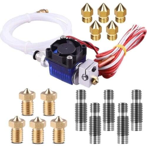 V6 J-Head Hotend Full Kit With 10Pcs Extruder Print Head + 5Pcs Stainless Steel 1.75Mm Nozzle Throat For E3D V6 Makerbot Repra