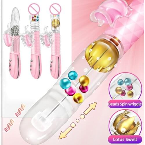 Butterfly Vibrator Telescopic Rotating Beads Vibrating AV Magic Wand G Spot Dildo Rabbit Vibrator Masturbator Sex Toys For Women