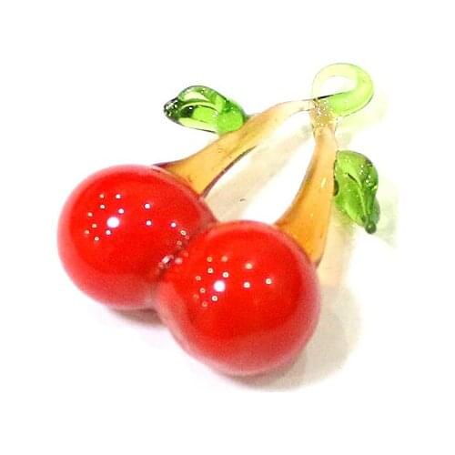 Hanging Murano Glass Cherry Figurines Craft Ornaments Mini Simulation Fruits Pendant Gifts For Kids Home Decor Charm Accessories