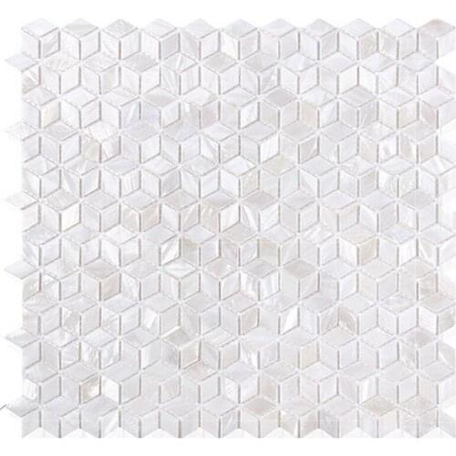 Factory price natural white rhombus shell tile mosaic for kitchen backsplash shower room