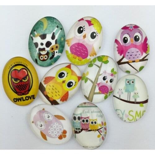 ZEROUP 2 Sizes Oval Photo Glass Cabochon Mixed Patterns Fit Pendant Base Setting for Flat Back Jewelry Embellishment