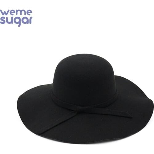 WeMe Top Hat with Big Wave Brim Autumn Winter Fashion Wool Bowler Hat