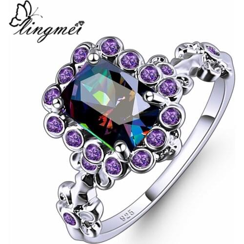 Lingmei New Come RencentagleMulti PurpleBlue White CZ Silver Color Ring Size 6-9 Luxury Wedding Women Jewelry