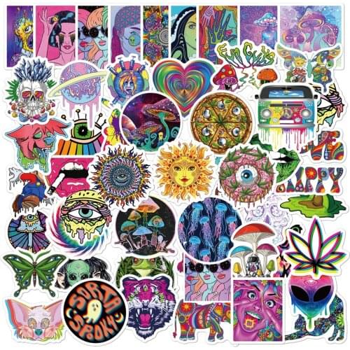 10/30/50pcs Psychedelic Art Graffiti Stickers Aesthetic Skateboard Fridge Phone Guitar Cool Sticker For Kids Cartoon Decals Toy