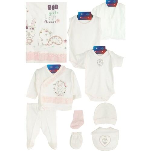 Newborn Baby Girl 10 Piece Hospital Output The Zibin Set Rabbit pattern 100% Cotton Baby Gift Hospital Outfit Baby Set 0-3 months