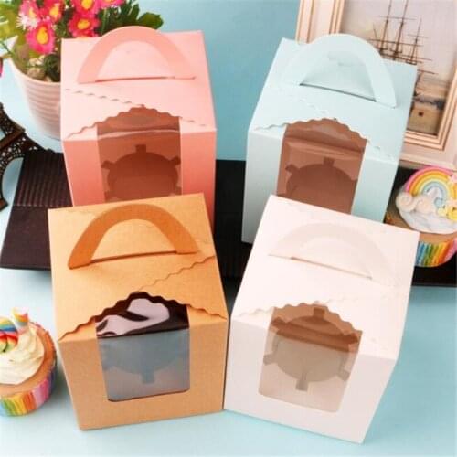 10Pcs/Lot Paper Box Window Kraft Paper Gifts Box Cake Packaging For Wedding Home Party Packaging Handle Boxes Birthday