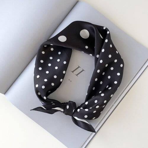 100% Silk Scarf Women Elegant Vintage Small Bandana Fashion Dot Print Neck Hairband Square Headscarf Turban 53*53cm