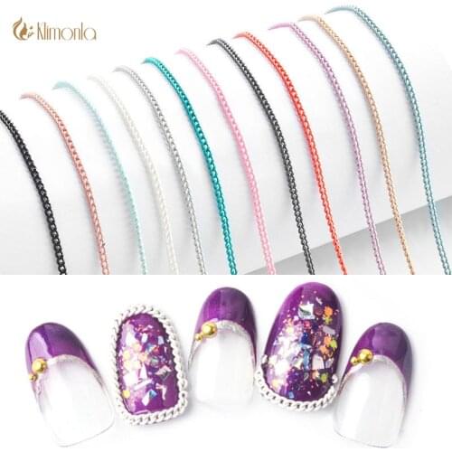12pcs Fashion Colorful Nail Art Metal Chain Rock Punk 3D Nail Design Manicure Jewelry DIY Nail Accessories Decal Tools