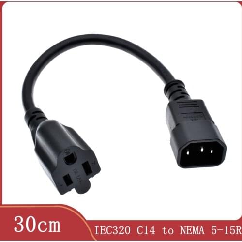 IEC320 C14 Male Plug To Nema 5-15R Female Power Extension Cable Cord C14 To US 5-15R Adapter PDU UPS Cable Cord 0.3M/1ft CE