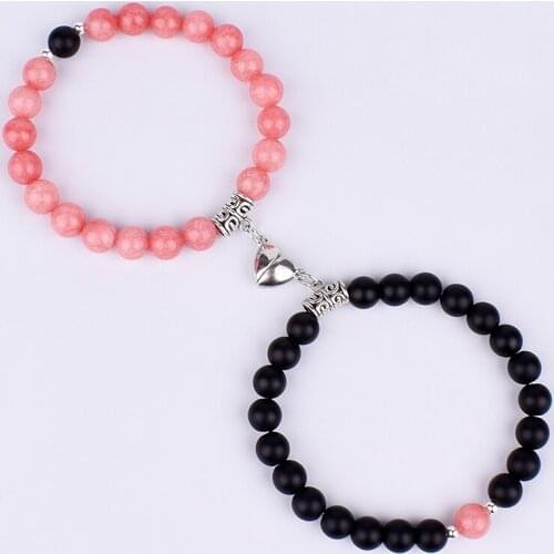 2Pcs/set Couple Magnetic Distance Bracelet Adjustable Lucky Natural Stone Heart Charms Bracelets Lovers Jewelry Gifts