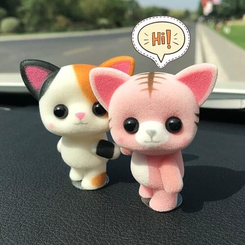 Car Ornament Cute Decoration Flocking Doll Kawaii Mini Cat Deer Figure Auomobiles Interior Furry Animals Toy Kid Gift Home Decor