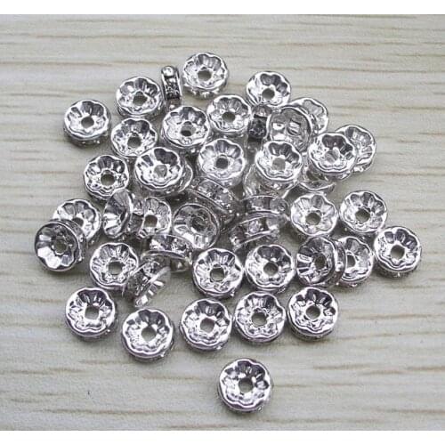 Free shipping 100PCS 8mm Color Silver Rondelle Pave Rhinestone crystal Spacer beads for DIY Basketball wives Jewelry