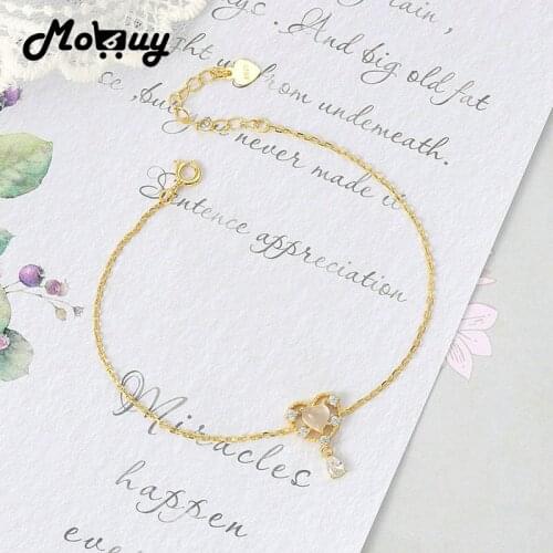 MoBuy 925 Silver Bracelet For Women Anime Vive Sweety Heart Natural Rose Quartz Gemstone 14K Gold Plated Fine Jewelry MBHI069