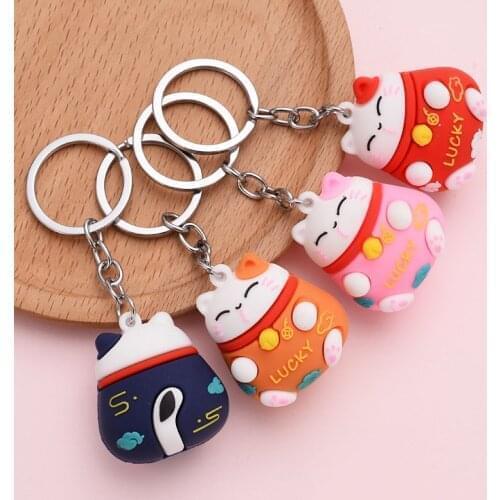 4pcs Cartoons Cat Key Chain PVC Lanyard Animal Doll Keychain Maneki Neko Car Keyring Bag Pendant Souvenir Gift Porte Clef