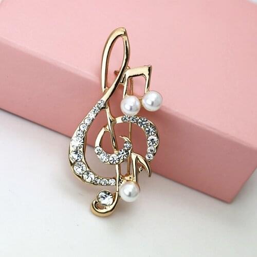 OneckOha Fashion Simulated Pearl Musical Note Brooches Rhinestone Alloy Brooch Pin