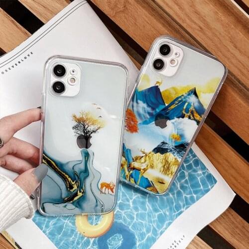 Pretty Fashion Landscape Painting Case For iPhone 11 Pro Max XS Max XR X 12 Mini 7 8 6s Plus SE 2020 Clear Scenery Cover