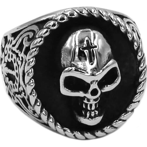 Cross Death Skull Biker Ring Stainless Steel Jewelry High Quality Grim Reaper Skull Motor Biker Mens Ring Wholesale 766B
