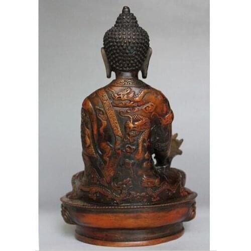 Crafts decoration Old BRASS 21 cm Old Tibetan Brass Buddhism Bodhisattva Sakyamuni Buddha Statue brass Copper Brass Protect