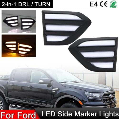 1 Pair For Ford Everest 2015-2019 Ranger 2019-2021 2-in-1 LED Side Marker Light Dynamic Amber Turn Signal Lamp DRL Lights