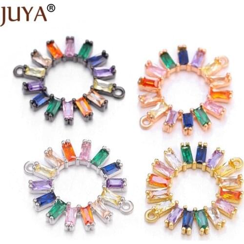 Diy jewelry making accessories rainbow color zircon crystal round connector charms for handmade bracelet necklace making parts
