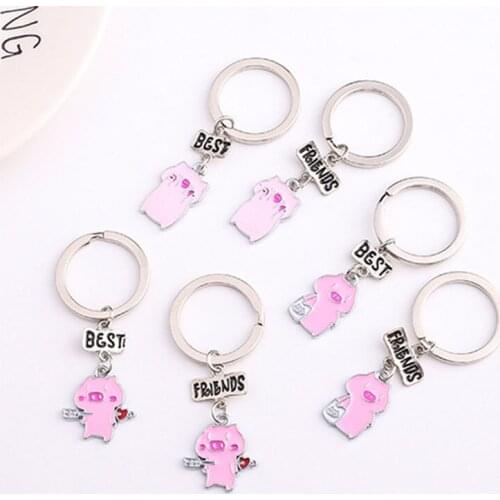 Flyingforest Cute Cartoon Mini Best Friend Pink Pig And Gift For Women Accessories Keyring 2019 New Fashion Zinc Alloy Jewelry