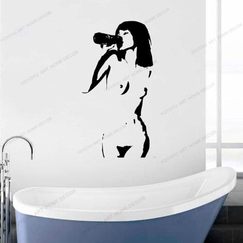 Art Drinking Beer Naked Sexy Woman Adult Wall Stickers Vinyl Art Decals Living Room Bedroom Vinyl Art Decal Wallpoof CX1006