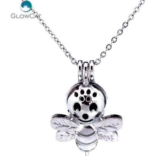K263 Silver Alloy Lovely Baby Flying Girl Bee Locket Necklace Beads Cage Steel Aroma Essential Oil Diffuser Locket