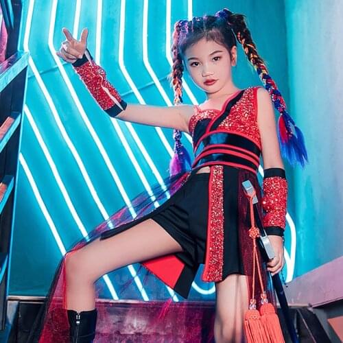 Chinese Style Cheerleader Uniform Sequins Girls Set Jazz Dancer Outfit Festival Clothing Designer Clothes Stage Costume DL7829